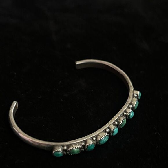 Vintage Sterling Silver & Turquoise Southwestern 4inch Cuff Mini Baby Bracelet - Picture 6 of 7